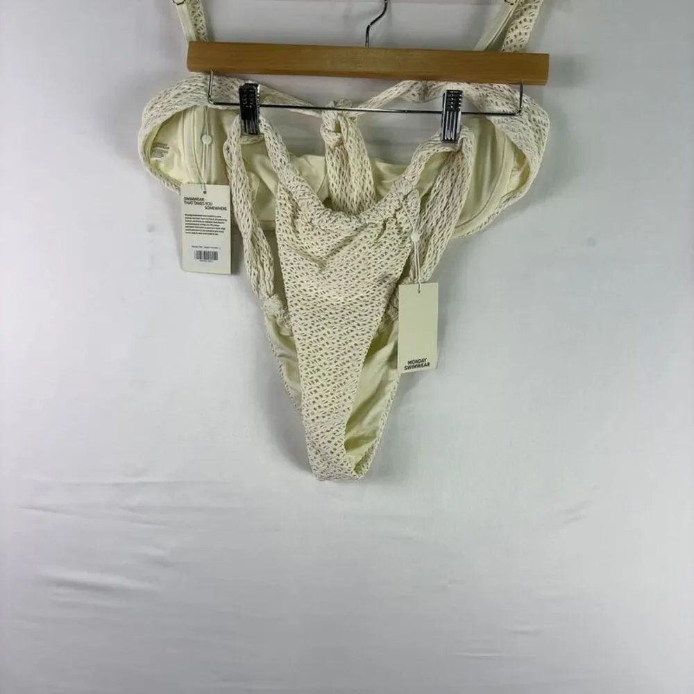 Monday Swimwear Cream Crochet High-Cut Bikini Bottom